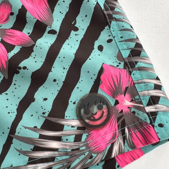 Neff Mens Tropical Floral Swim Trunks Medium Teal & Pink Tropical Floral Bathing - Picture 7 of 8